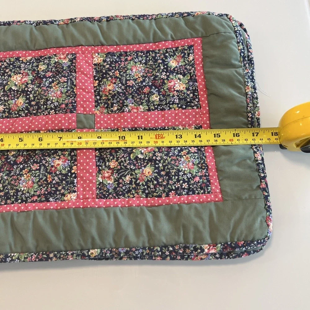 Handmade Quilted Placemats Four  Olive Green Cottage Core Core Hearts Floral